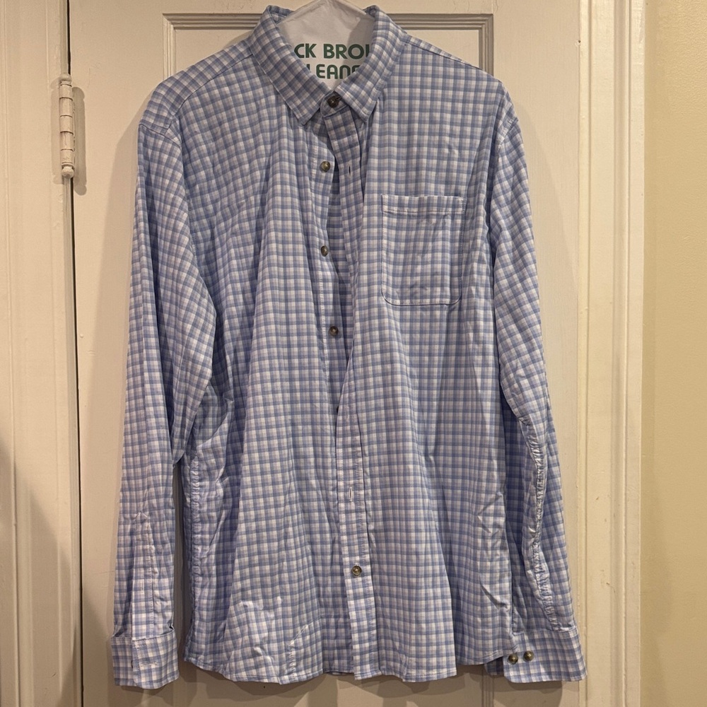 Poncho Men's Light Blue Checkered Button-Down Shirt
